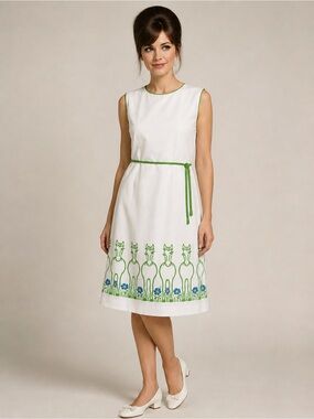 Vtg 60s Vested Gentress Dress Mod Horse Novelty Print Shift Belted Sz 14 Bows
